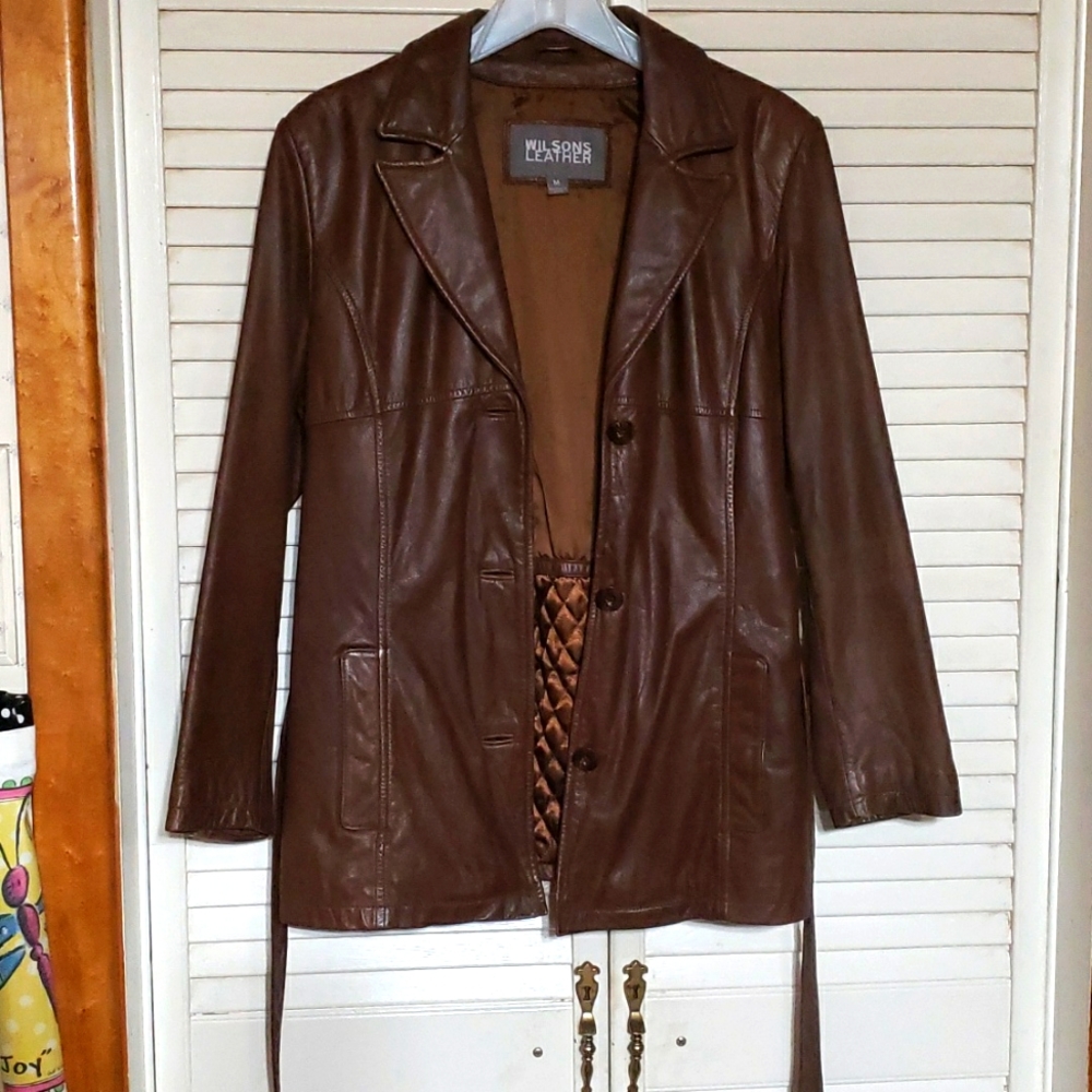 Wilsons Leather Brown Trench Coat - Picture 2 of 8